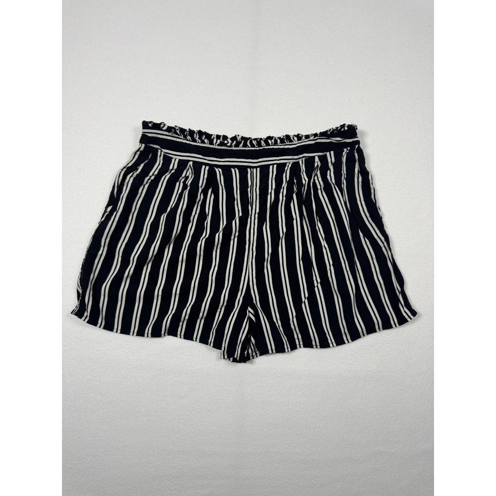 Coastal Abound Striped Paperbag‎ Waist Shorts Womens Large Black White